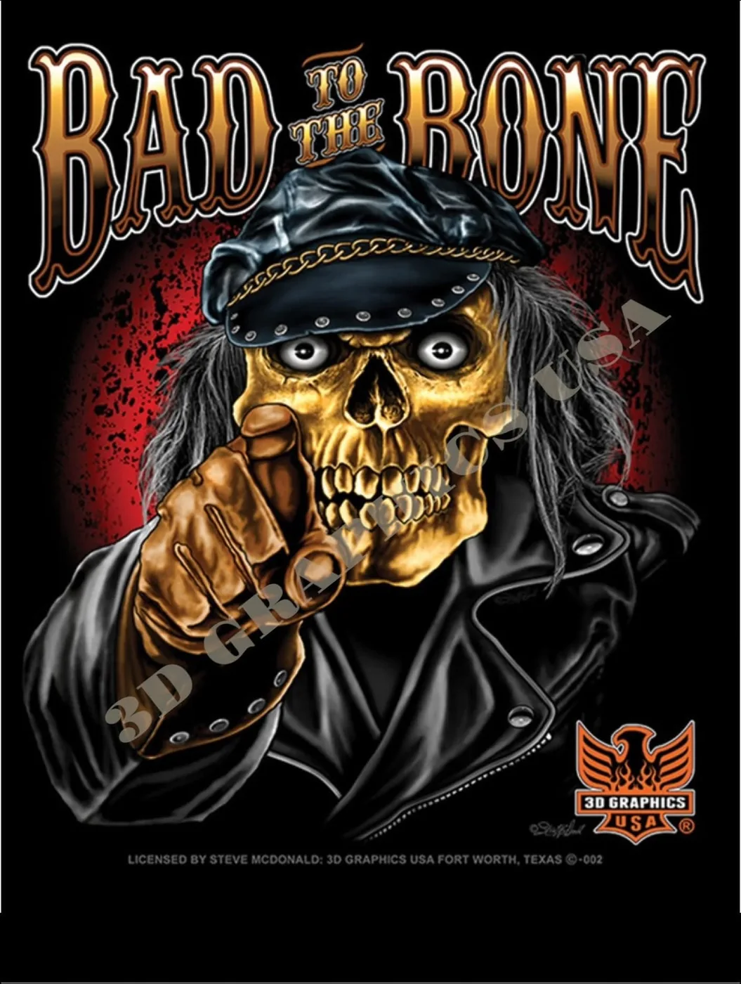 ภาพวาดต้นฉบับลาย BAD TO THE BONE เวอร์ชันไลเซนส์ต้นฉบับ — 3D Graphics USA
