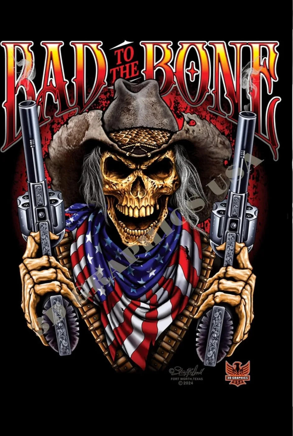 ภาพต้นฉบับลาย BAD TO THE BONE · OUTLAW วาดโดย Steve McDonald