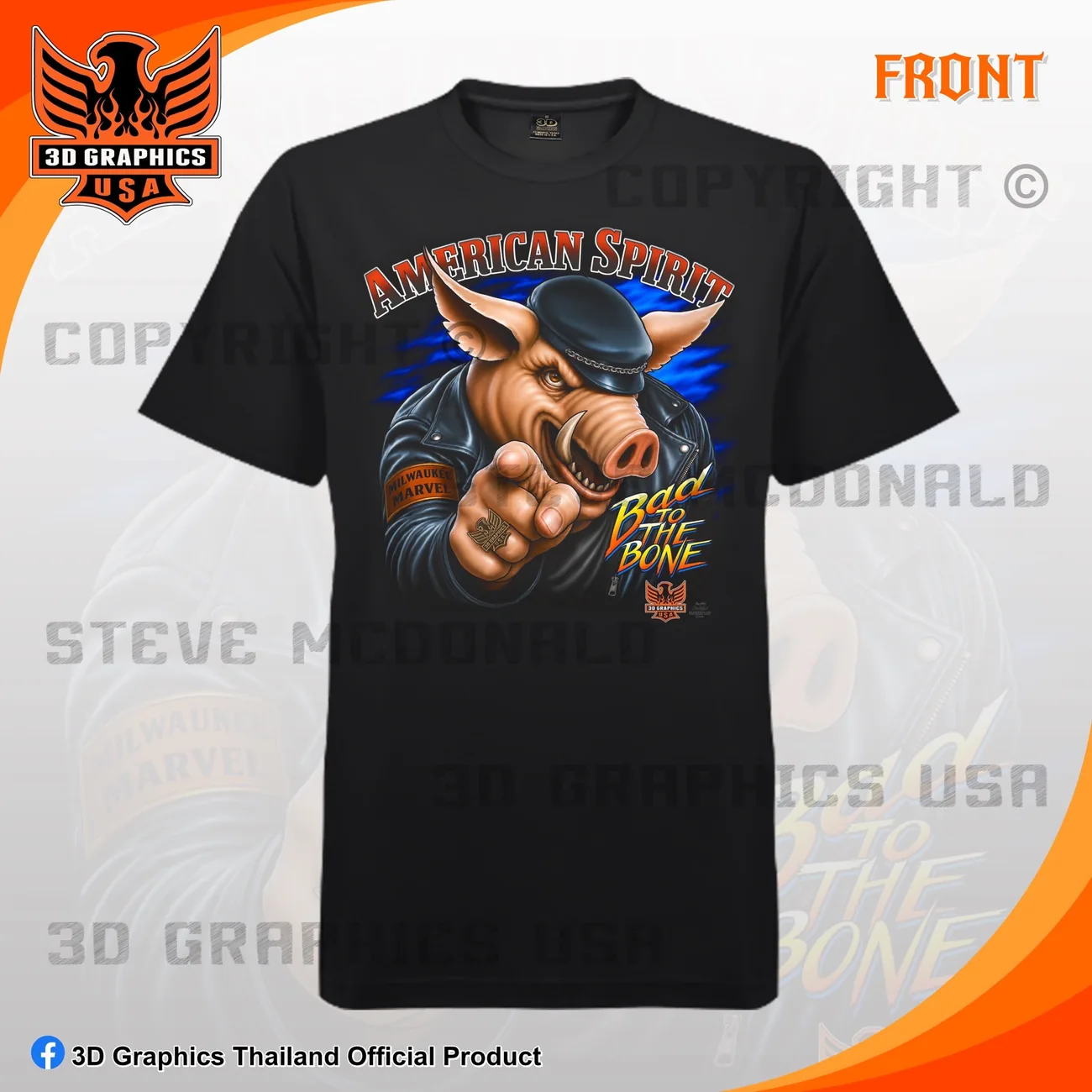 เสื้อยืดสกรีน 3D Graphics USA ลาย AMERICAN SPIRIT สีดำ ด้านหน้า