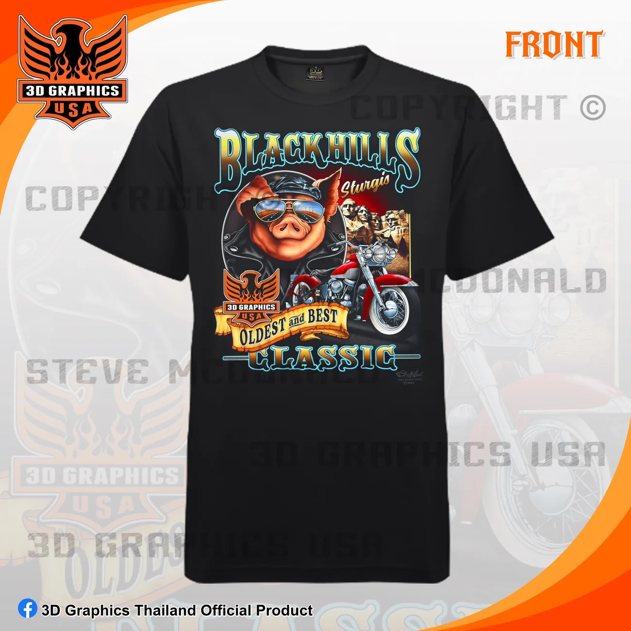 เสื้อยืดสกรีน 3D Graphics USA ลาย BLACKHILLS CLASSIC สีดำ ด้านหน้า
