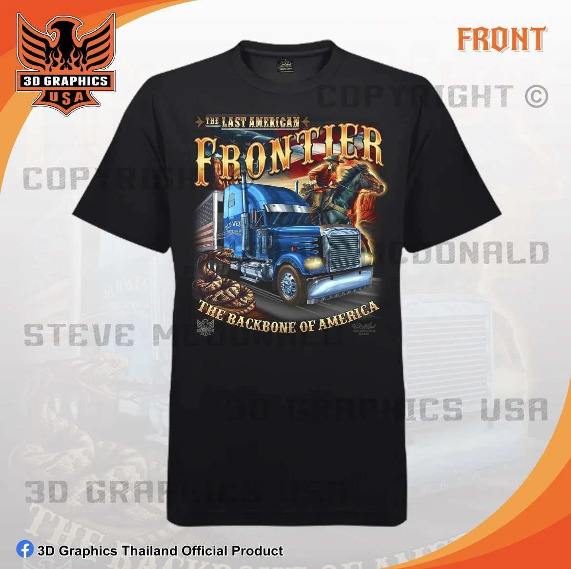 เสื้อยืดสกรีน 3D Graphics USA ลาย THE LAST AMERICAN FRONTIER สีดำ ด้านหน้า