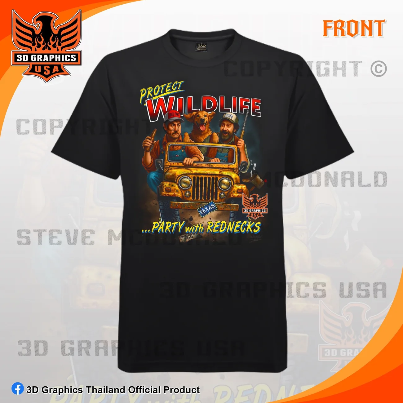 เสื้อยืดสกรีน 3D Graphics USA ลาย PROTECT WILDLIFE สีดำ ด้านหน้า