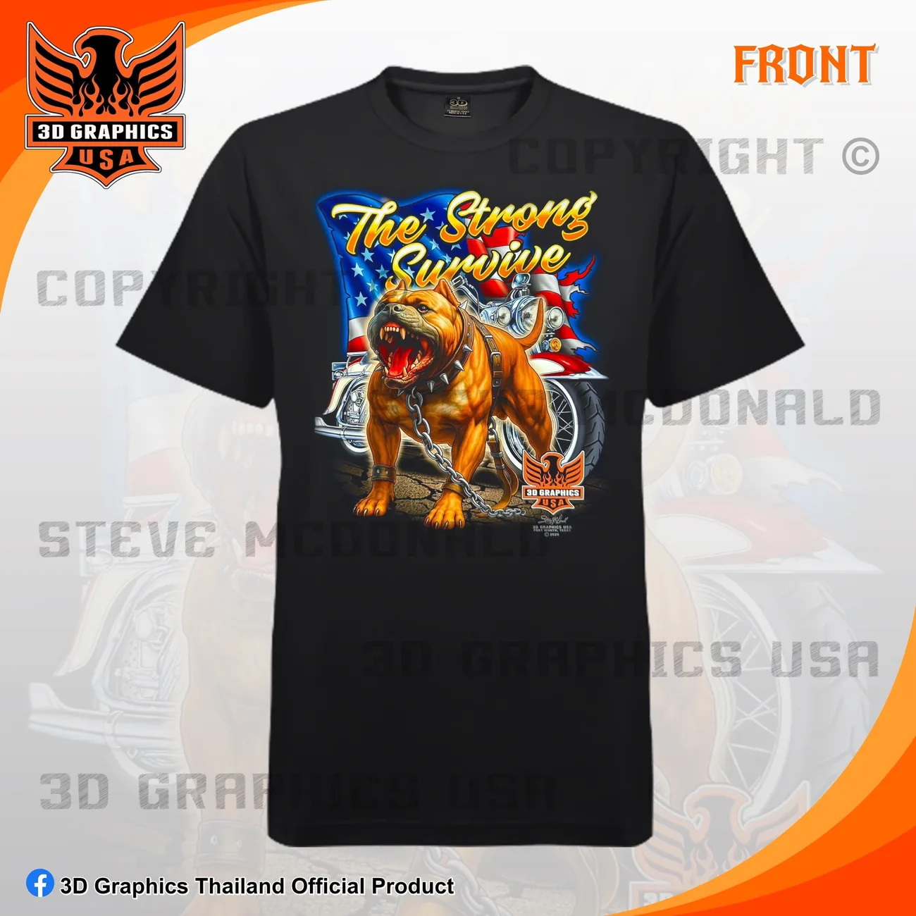 เสื้อยืดสกรีน 3D Graphics USA ลาย THE STRONG SURVIVE สีดำ ด้านหน้า
